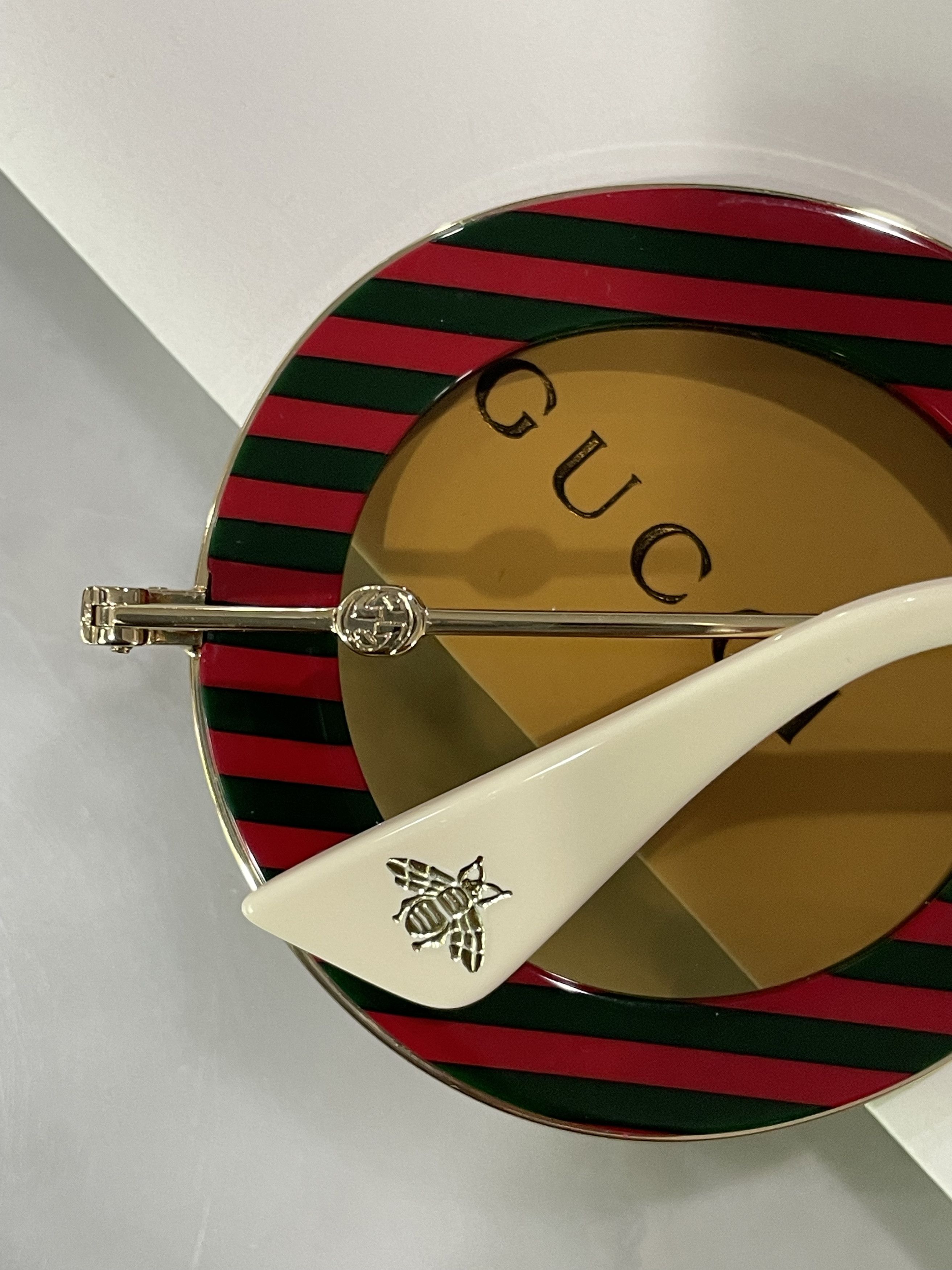 Gucci Gucci 44MM Round Sunglasses Red Gold Stripe Size ONE SIZE - 6 Thumbnail