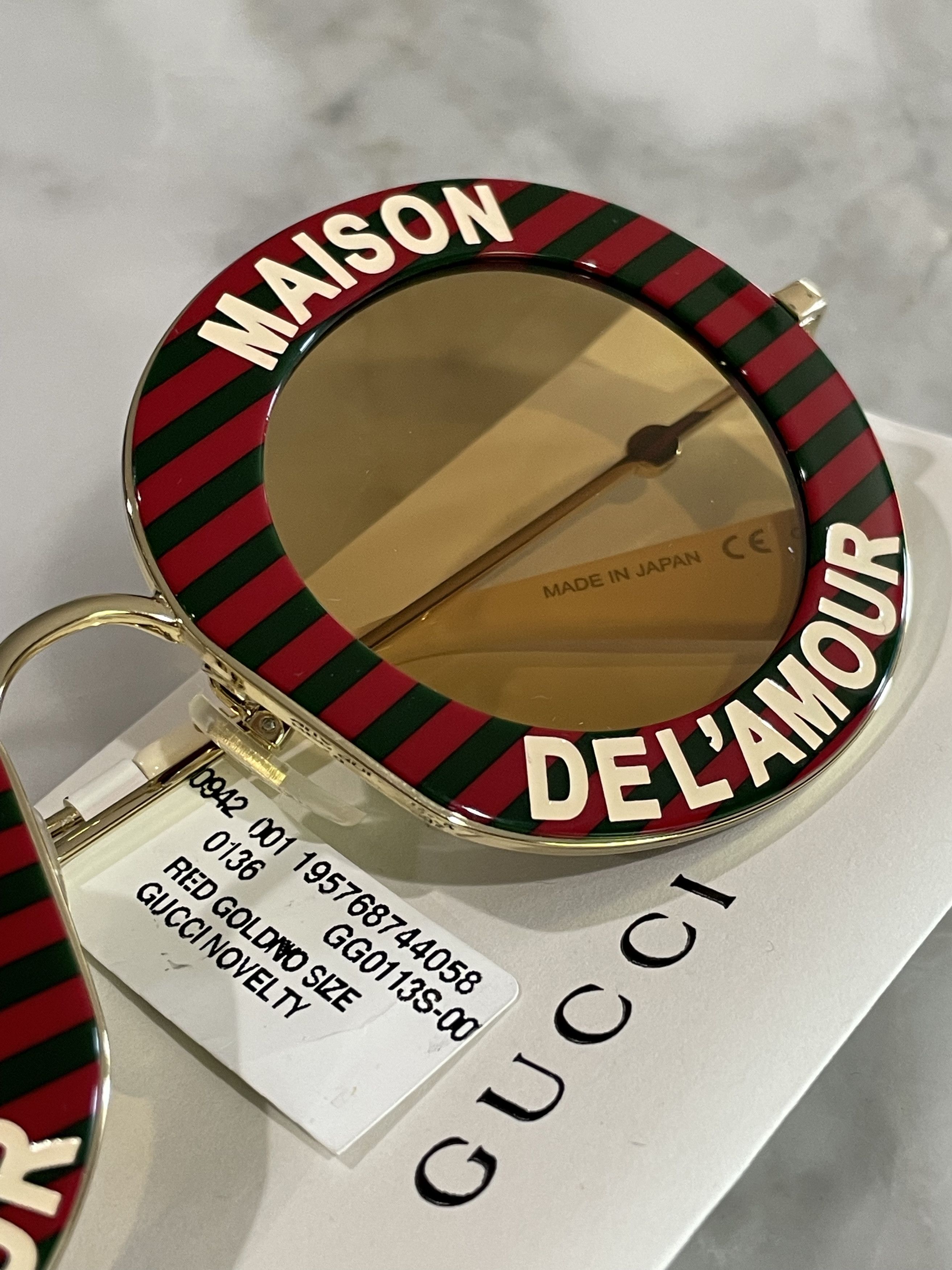 Gucci Gucci 44MM Round Sunglasses Red Gold Stripe Size ONE SIZE - 5 Thumbnail