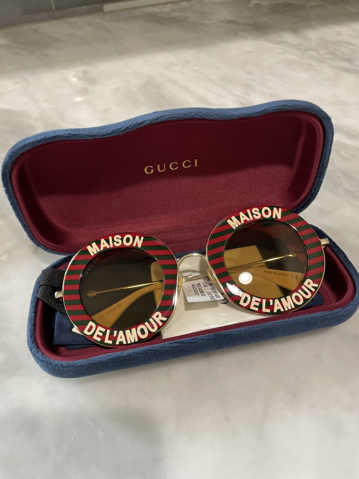 Gucci Gucci 44MM Round Sunglasses Red Gold Stripe Size ONE SIZE - 4 Thumbnail
