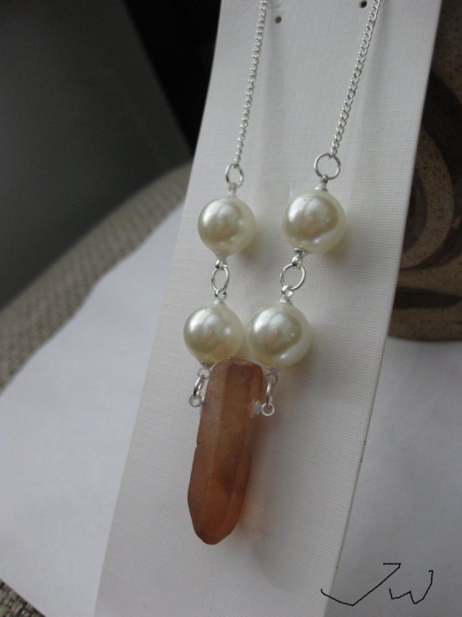 Handmade White Pearl Beads Chain Necklace with quartz Size ONE SIZE - 2 Thumbnail
