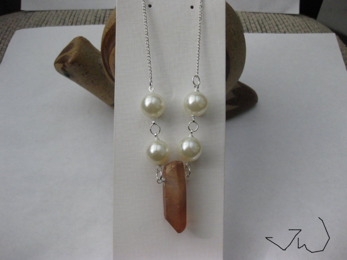 Handmade White Pearl Beads Chain Necklace with quartz Size ONE SIZE - 1 Thumbnail