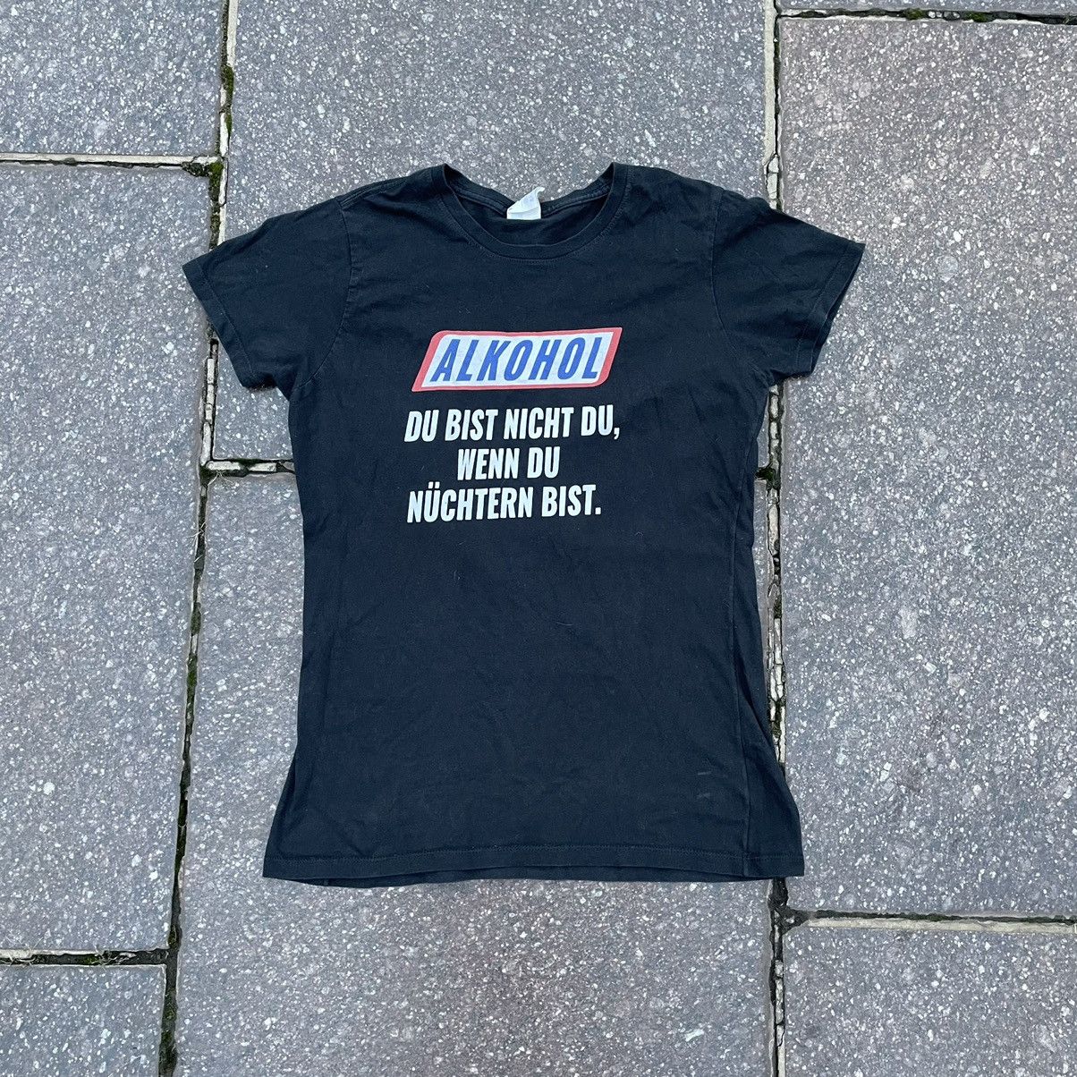 image of Y2K Adult “ Alkohol Alcohol Logo ” Promo Humor Tee in Brown, Women's (Size Large)