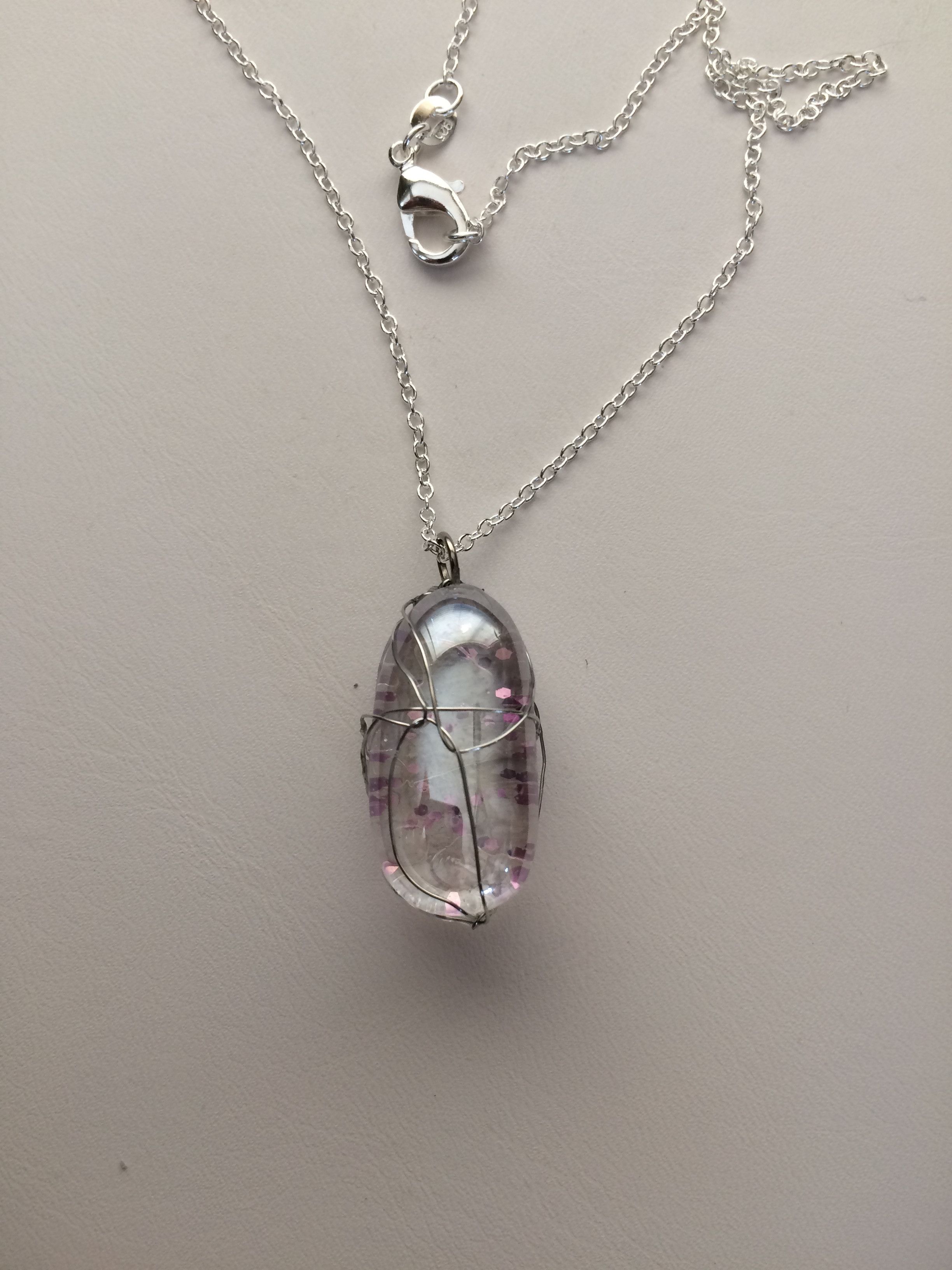 Handmade Pink Sand Wired Glass Drop Chain Necklace Size ONE SIZE - 3 Thumbnail