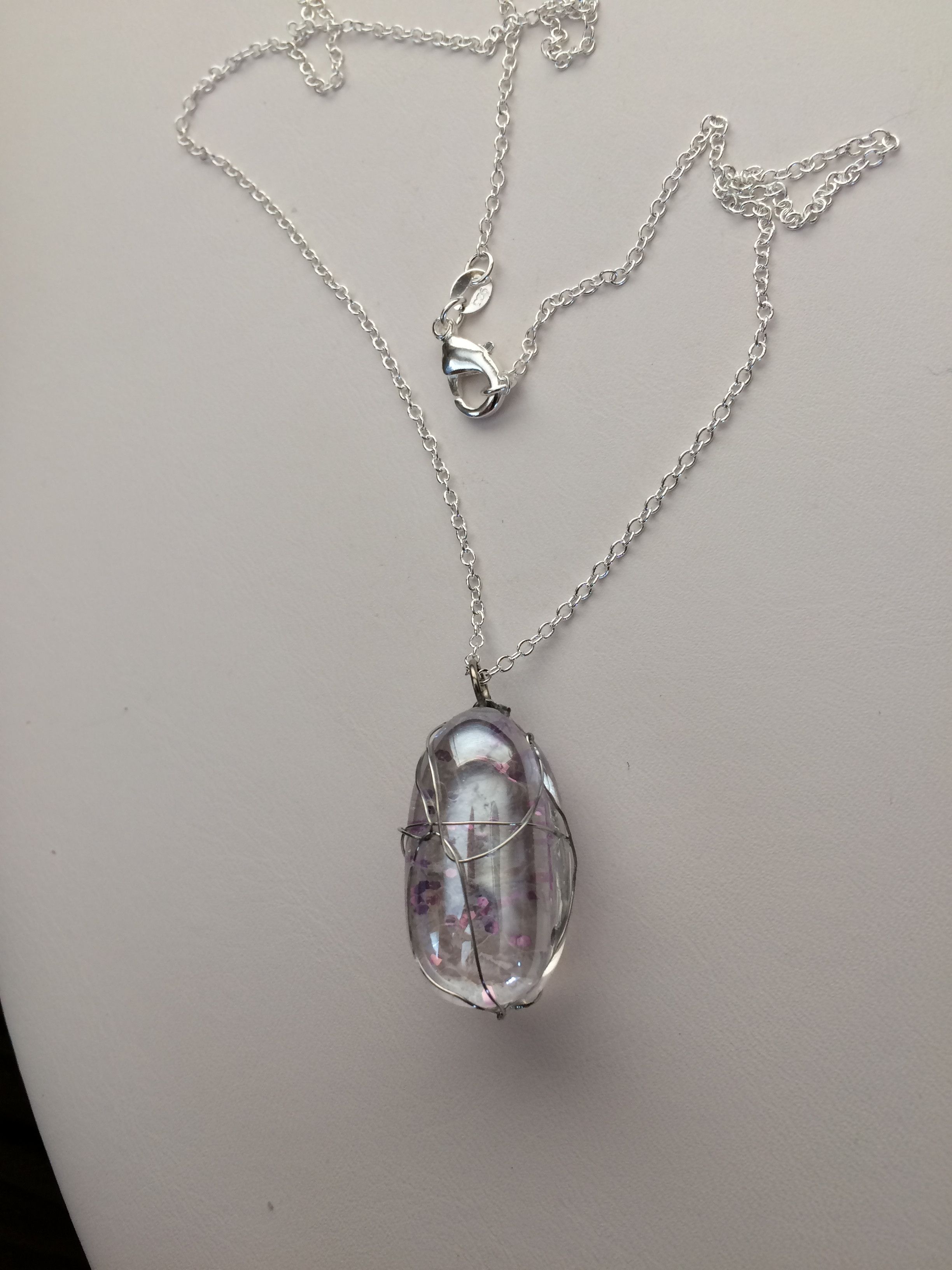 Handmade Pink Sand Wired Glass Drop Chain Necklace Size ONE SIZE - 2 Thumbnail
