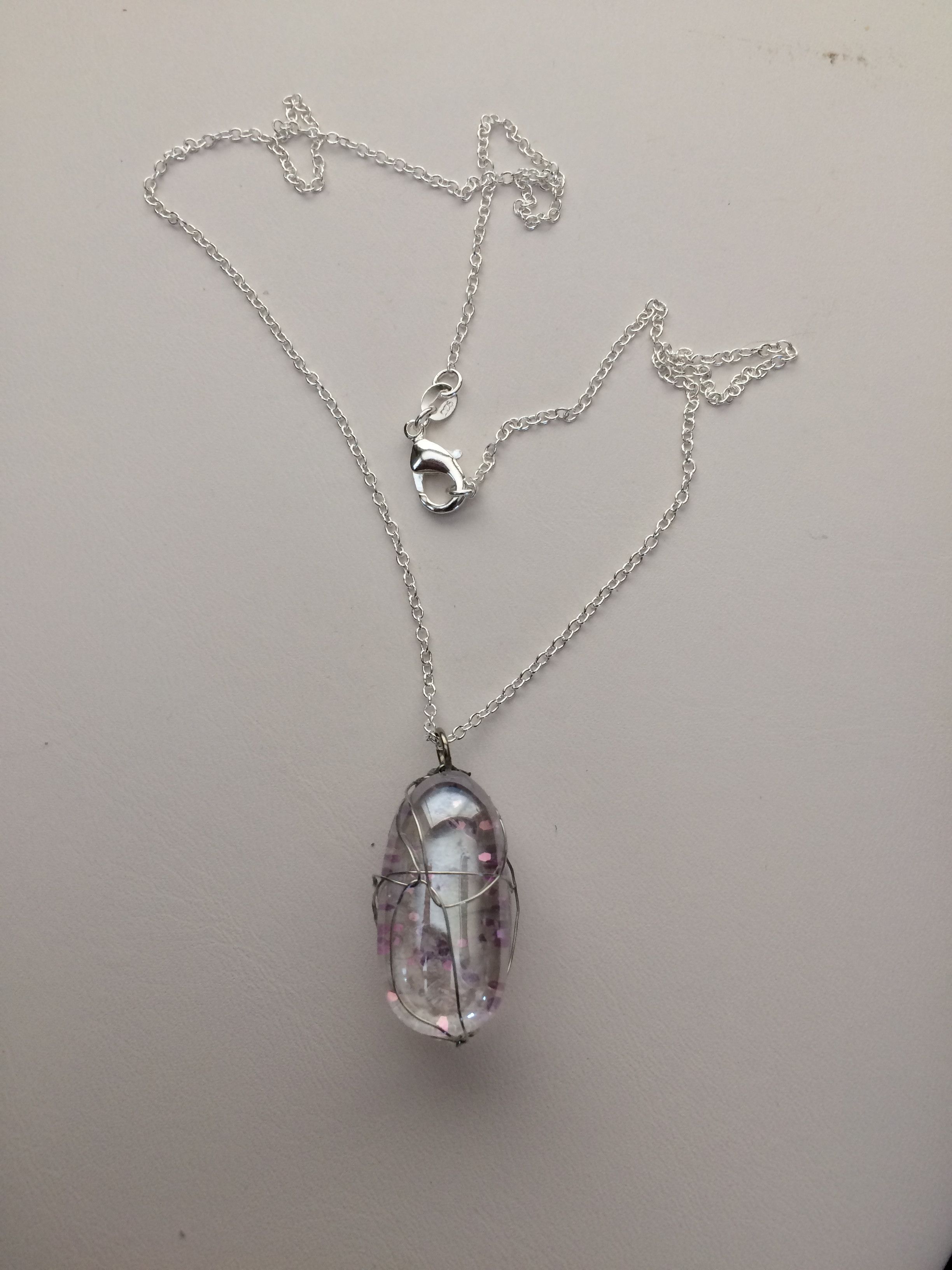 Handmade Pink Sand Wired Glass Drop Chain Necklace Size ONE SIZE - 1 Thumbnail