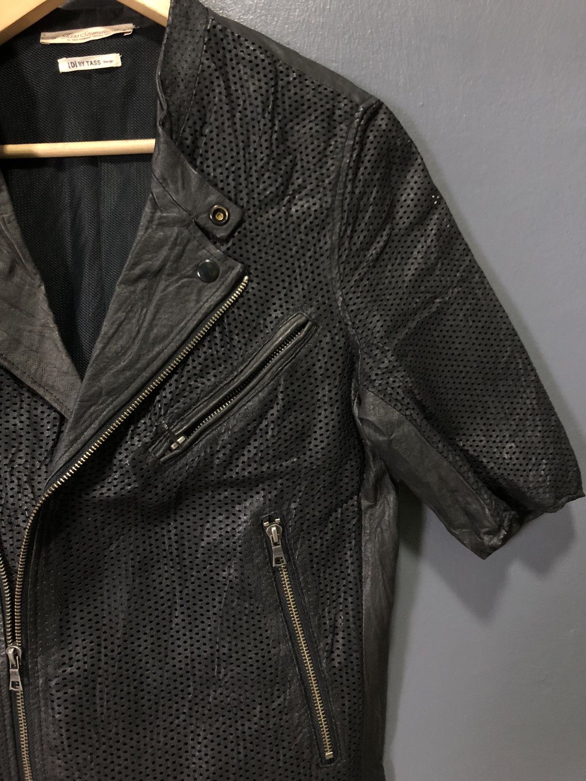 Japanese Brand × Vintage [D] BY TASS DESIGN LEATHER PUNK BIKER SHORT SLEVE NET JACKET Size US S / EU 44-46 / 1 - 4 Thumbnail