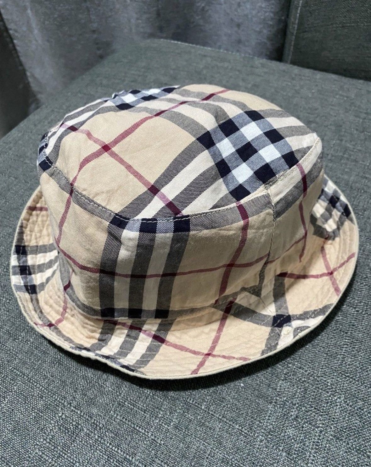 image of Vintage Burberrys Nova Check Reversible Bucket Hat in White Checkers, Men's