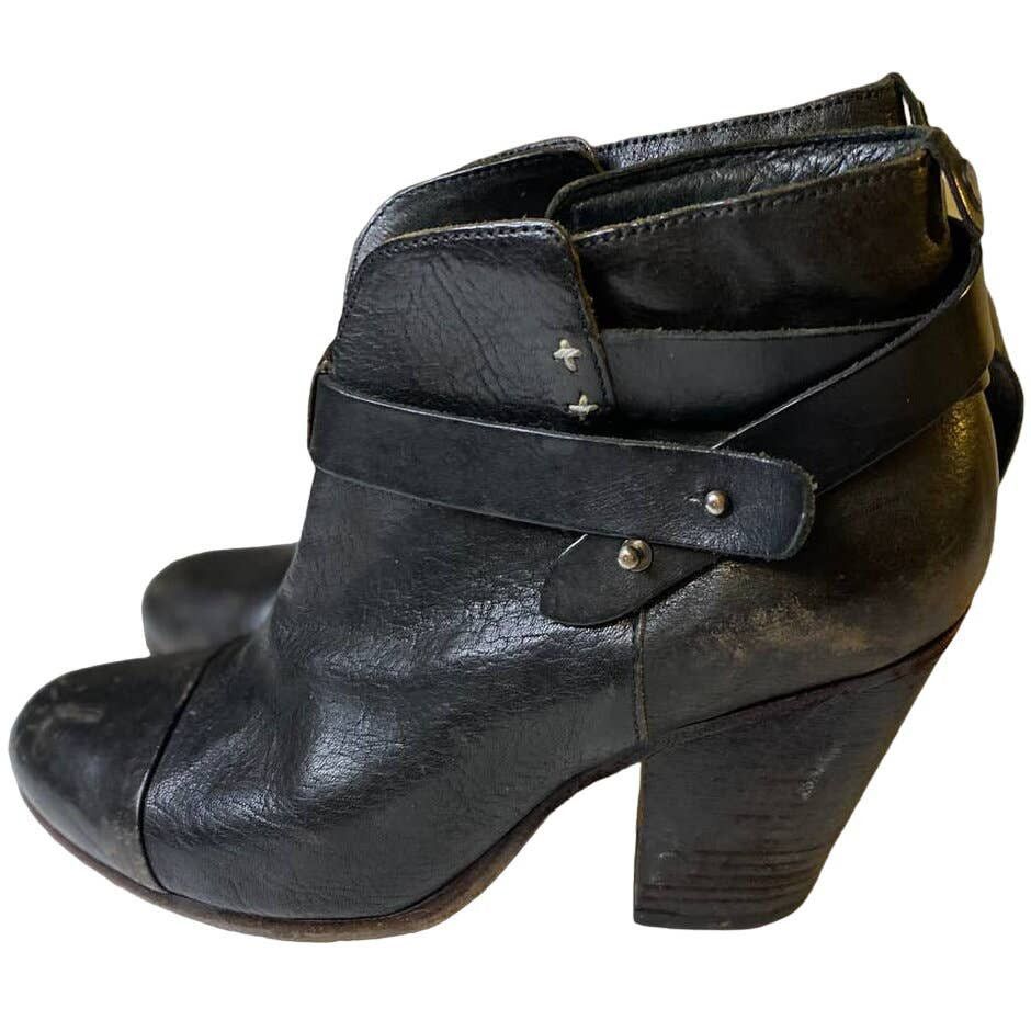 Rag Bone Black Harrow Leather Ankle Booties Size