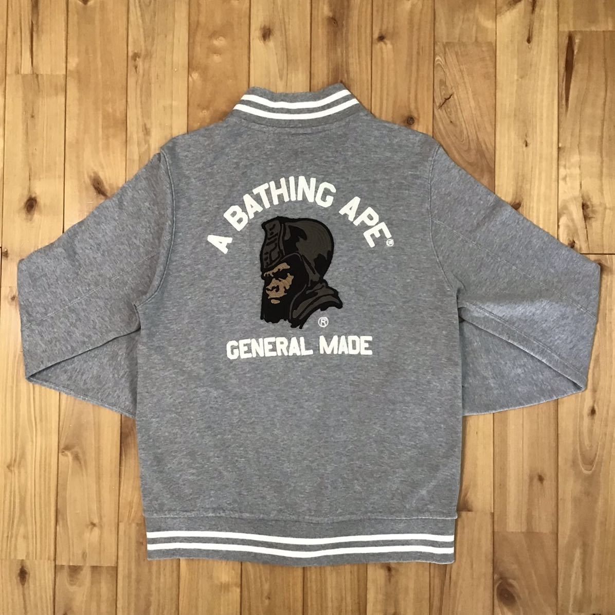 image of Bape General Embroidery Sweat Varsity Jacket Bomber in Grey, Men's (Size Small)