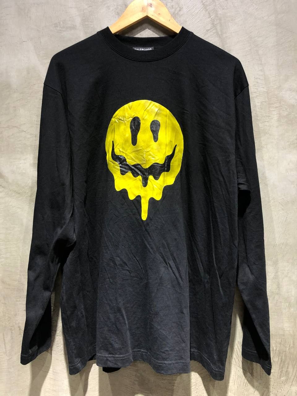 Image of Balenciaga Smiley Logo Face Sweatshirt in Black, Men's (Size XL)