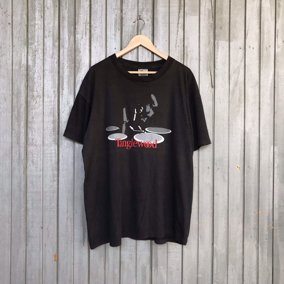 image of Band Tees x Vintage Tanglewood Guitar By Oneita 90's in Black, Men's (Size Large)