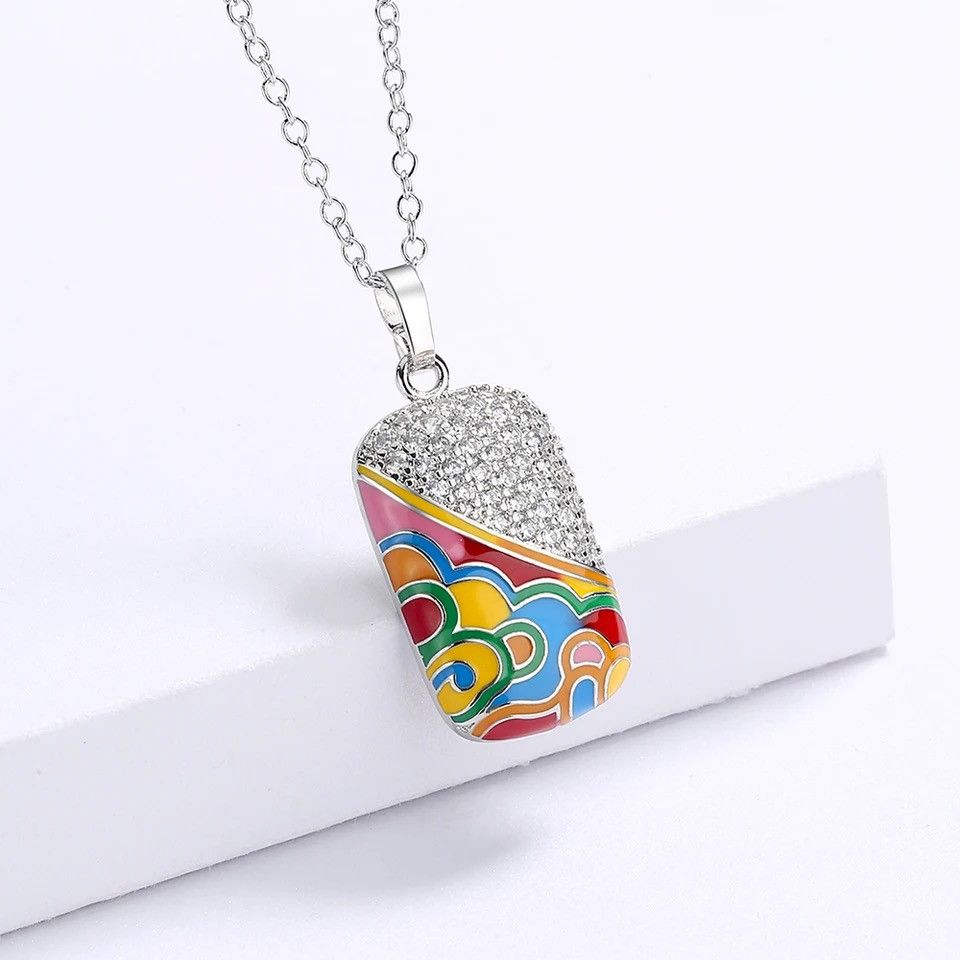 Jewelry Square Handmade Enamel Pendant Necklace Size ONE SIZE - 2 Thumbnail