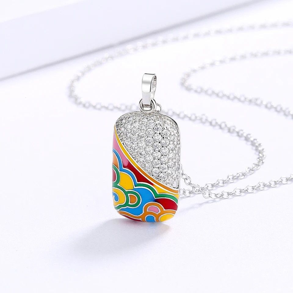 Jewelry Square Handmade Enamel Pendant Necklace Size ONE SIZE - 3 Thumbnail