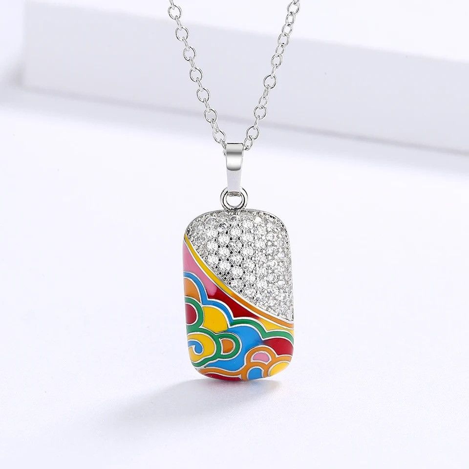 Jewelry Square Handmade Enamel Pendant Necklace Size ONE SIZE - 1 Thumbnail