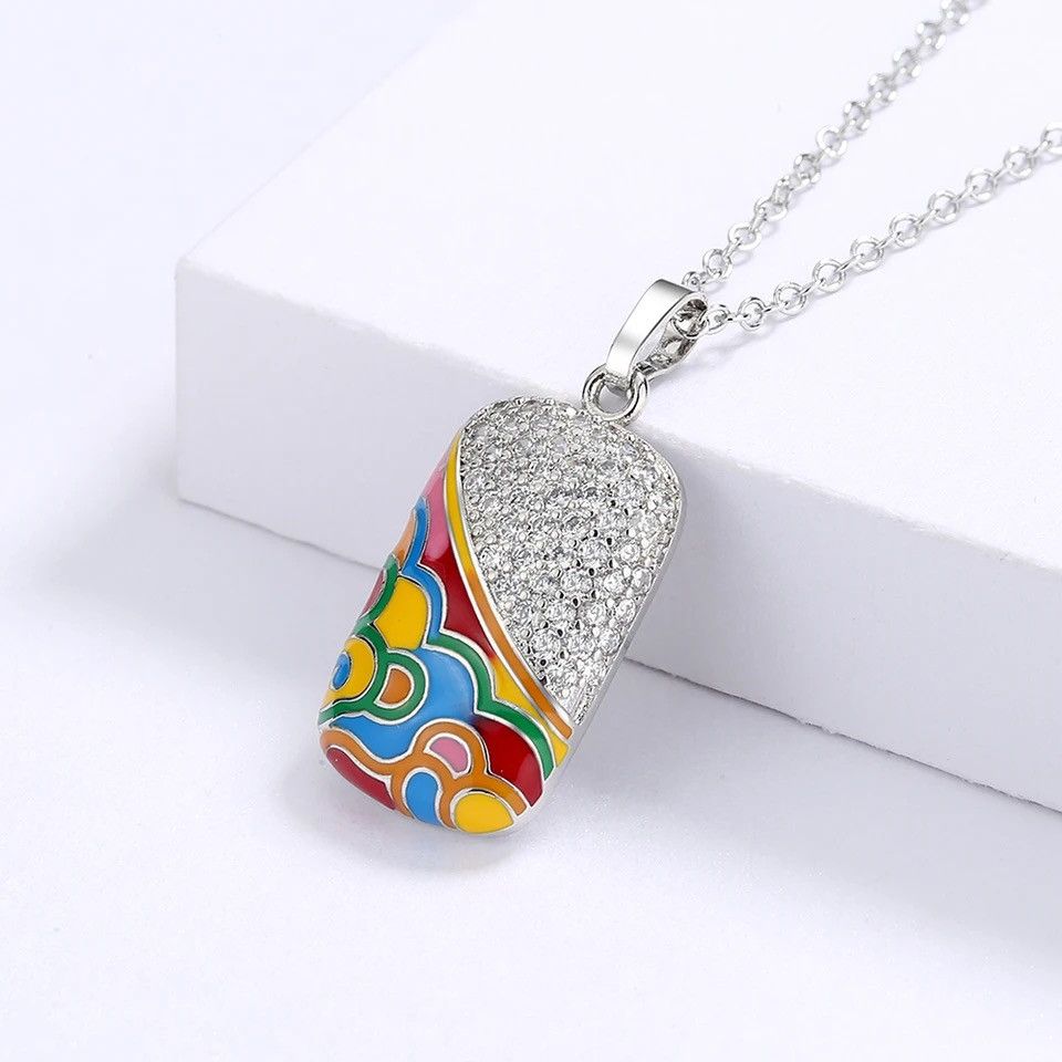 Jewelry Square Handmade Enamel Pendant Necklace Size ONE SIZE - 4 Thumbnail