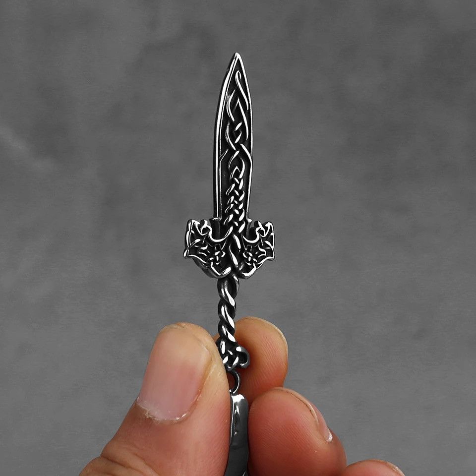 Jewelry Wolf Head Sword Pendant Necklaces Size ONE SIZE - 2 Thumbnail
