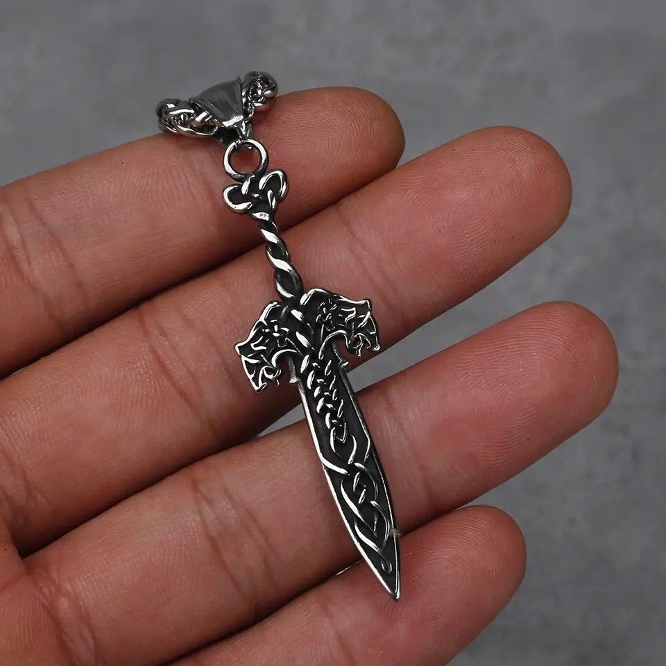 Jewelry Wolf Head Sword Pendant Necklaces Size ONE SIZE - 3 Thumbnail