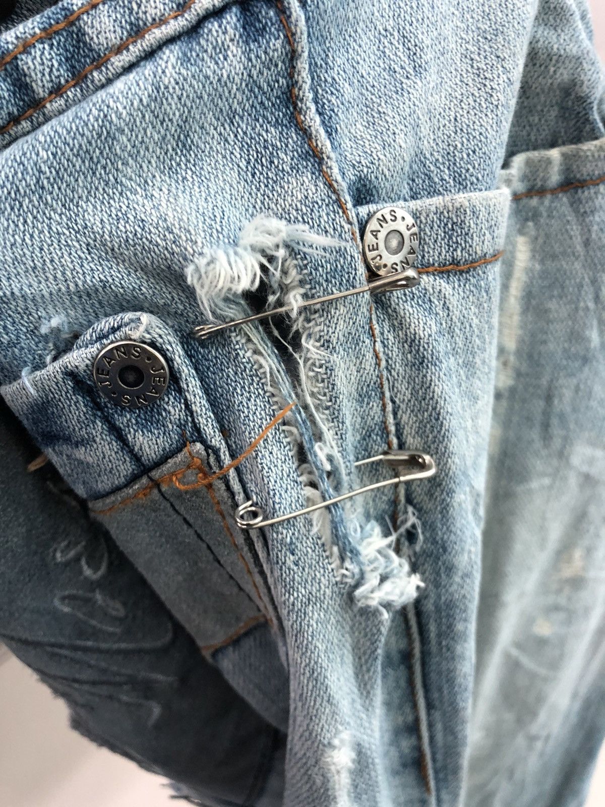 Seditionaries Distressed COSMO MODA denim with Rare Iron Button at Waist Size US 31 - 9 Thumbnail
