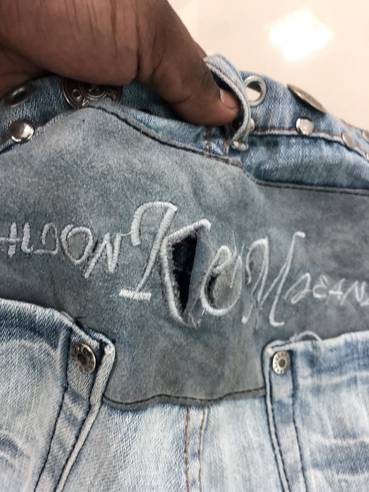Seditionaries Distressed COSMO MODA denim with Rare Iron Button at Waist Size US 31 - 13 Thumbnail
