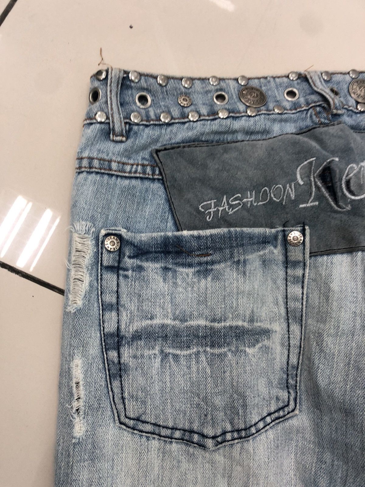 Seditionaries Distressed COSMO MODA denim with Rare Iron Button at Waist Size US 31 - 11 Thumbnail