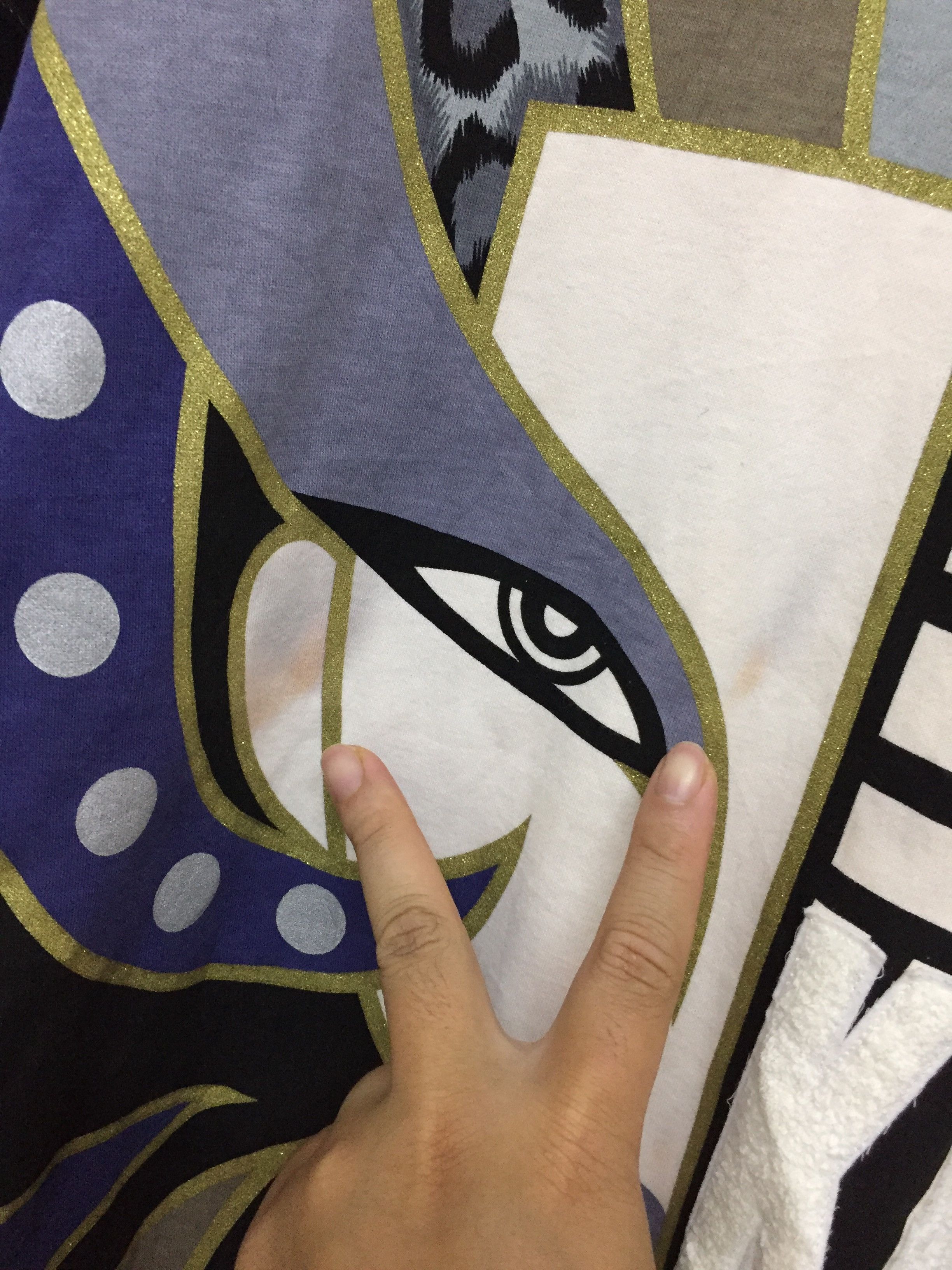 Kansai Yamamoto 80's Face Sweatshirt tribute to David Bowie face Size US L / EU 52-54 / 3 - 6 Thumbnail