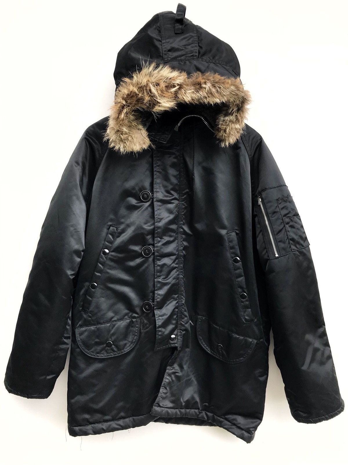 image of Made In USA x Stock Mfg Co Vintage Corinth Mfg.co Hoodie Fur Military Jacket in Black (Size Medium)