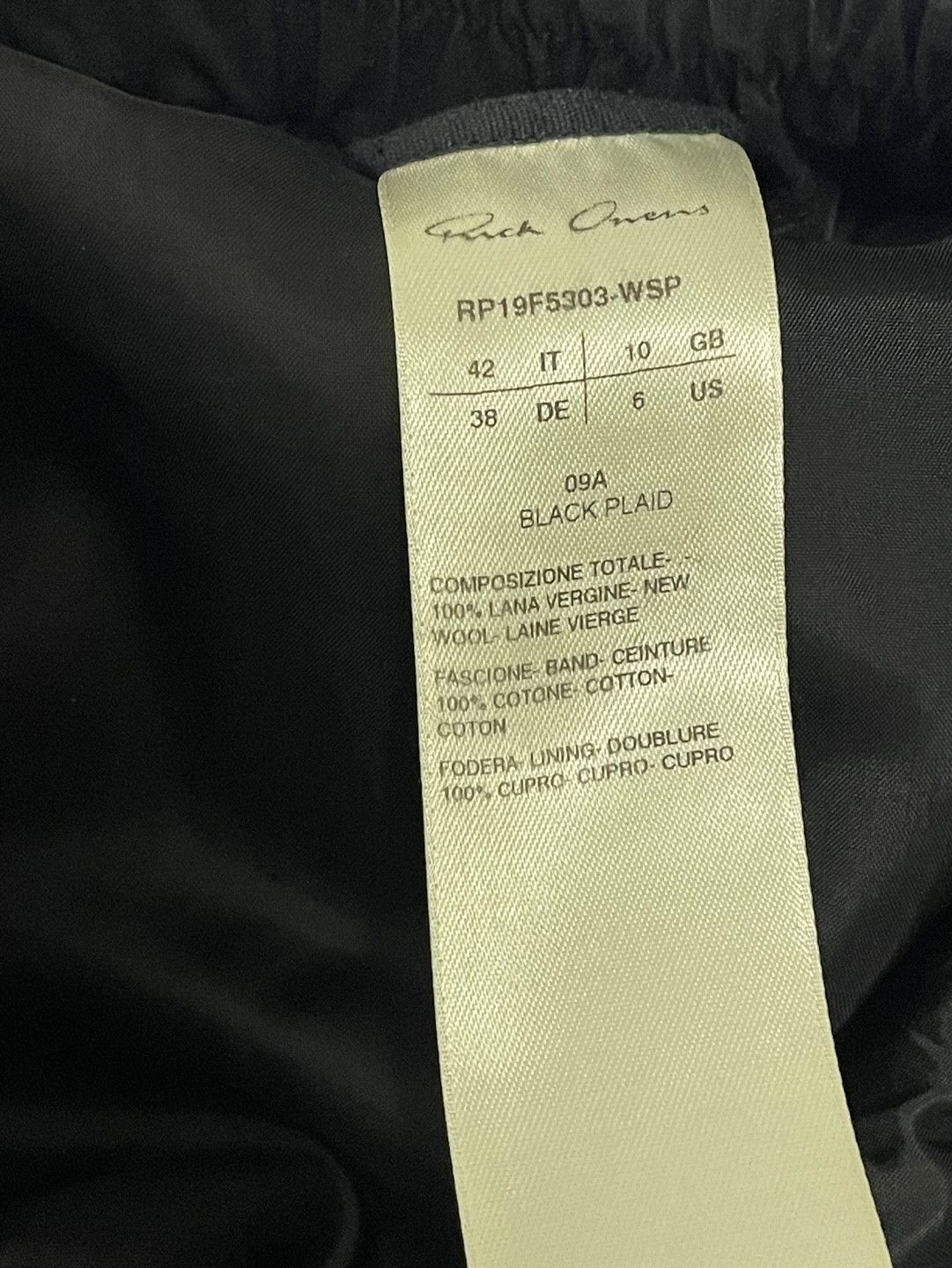 Rick Owens Black Unisex Plaid Astaires Wool Pants, sz W42IT Size US 30 / EU 46 - 3 Thumbnail