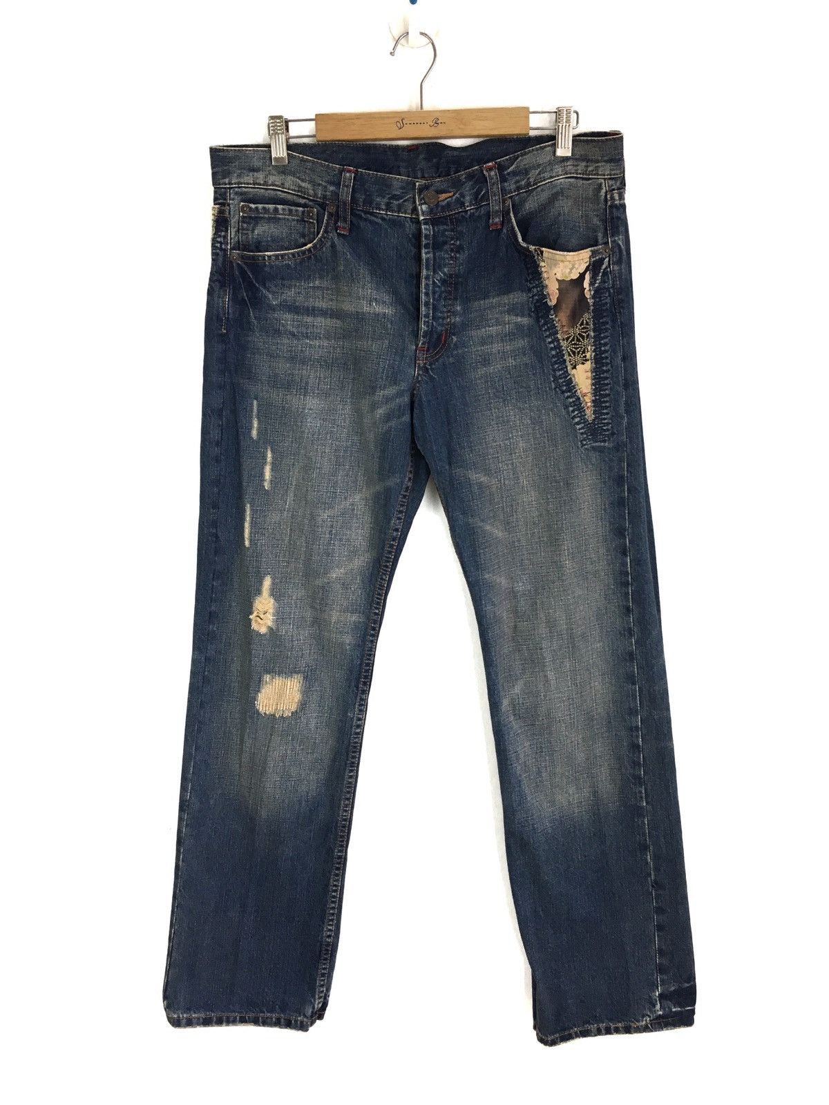 Kapital Japanese Brand TAKEO KIKUCHI Blossom Distressed Denim Jeans Size US 34 / EU 50 - 1 Thumbnail