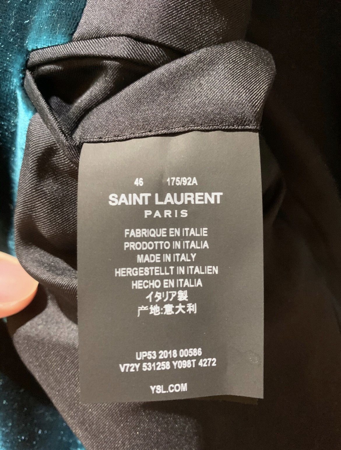 Saint Laurent Paris 18FW Runway Green Velvet Blazer sz46 Size 46S - 6 Thumbnail