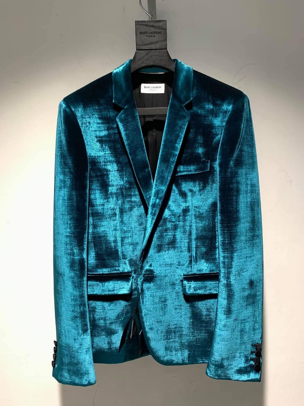 Saint Laurent Paris 18FW Runway Green Velvet Blazer sz46 Size 46S - 1 Thumbnail
