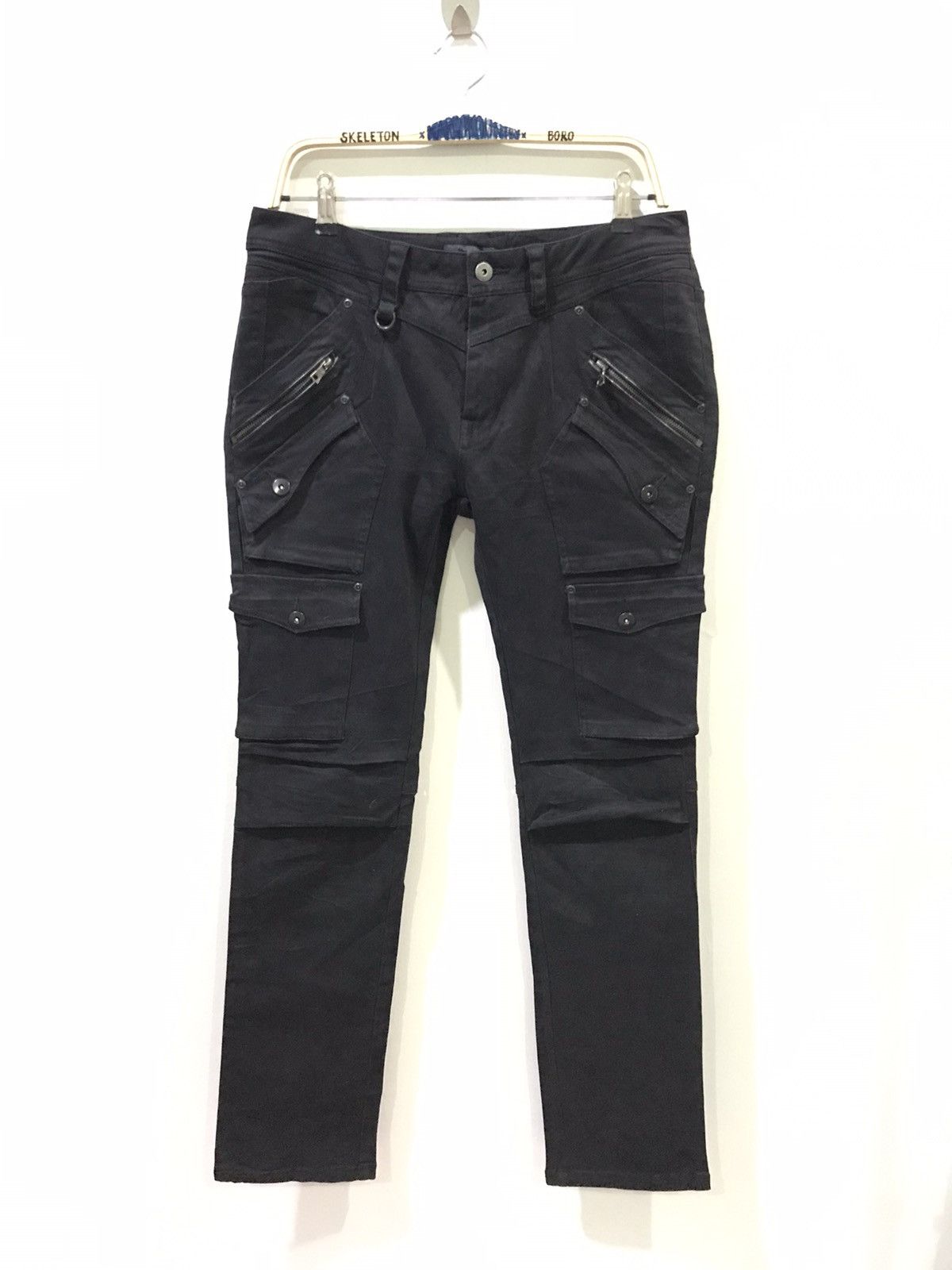Japanese Brand BLACKVARIA Japan Punk Tactical 8 Pockets Cargo Skinny Pant Size US 33 - 1 Thumbnail