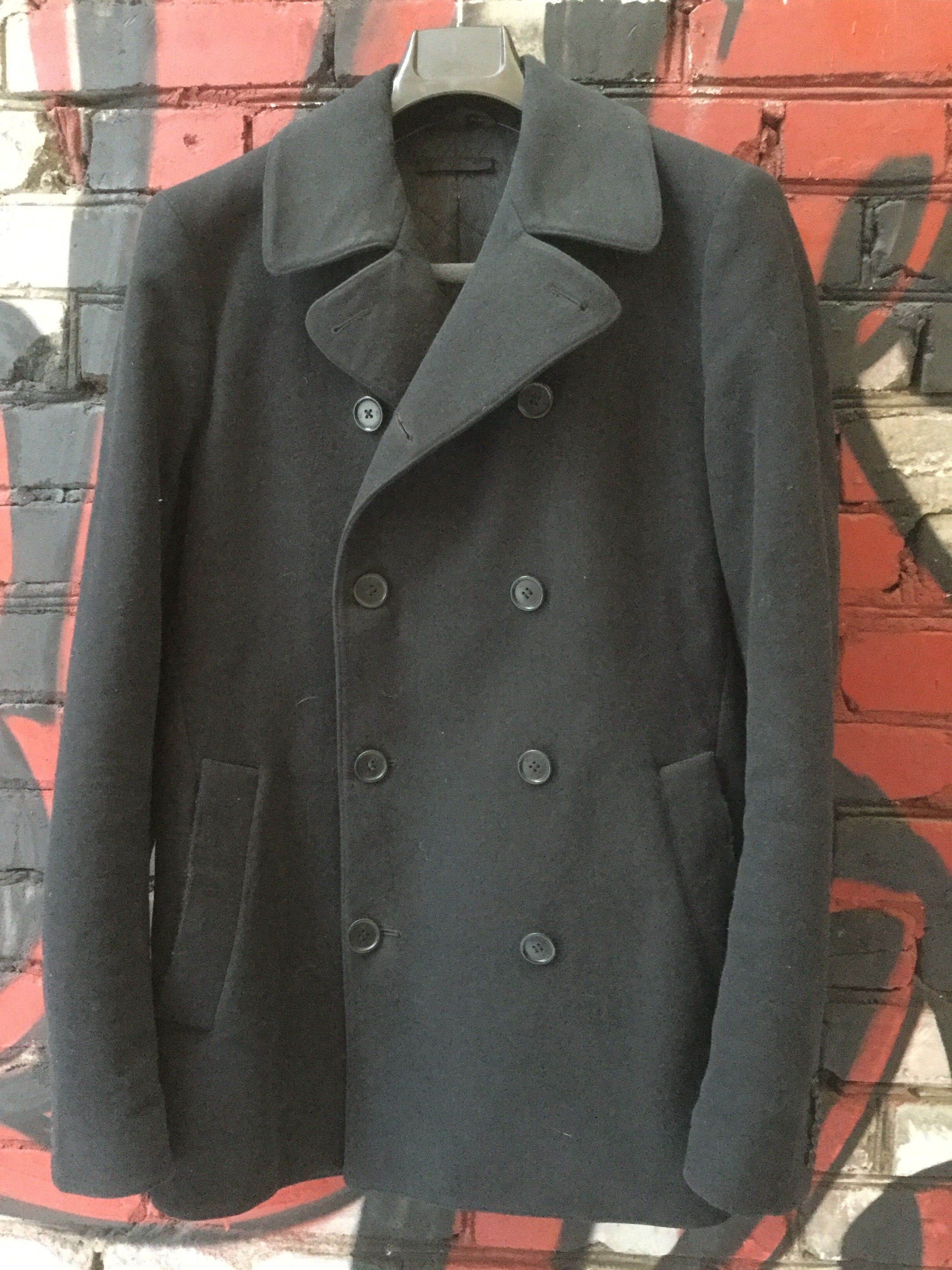 Pre-owned Helmut Lang Real 1990's Archive Black Label Heavyweight Blue Pea Coat