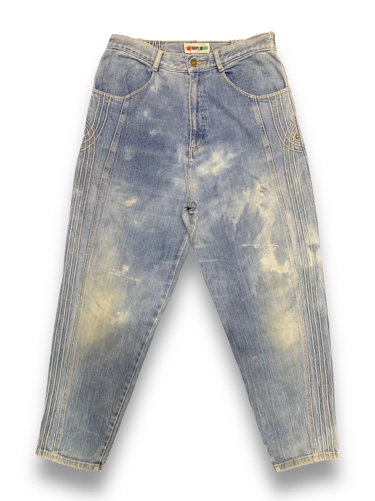 image of Distressed Denim x Tornado Mart Japan Vintage Japanese Torpedo Bleach Distressed Balloon Jeans in B