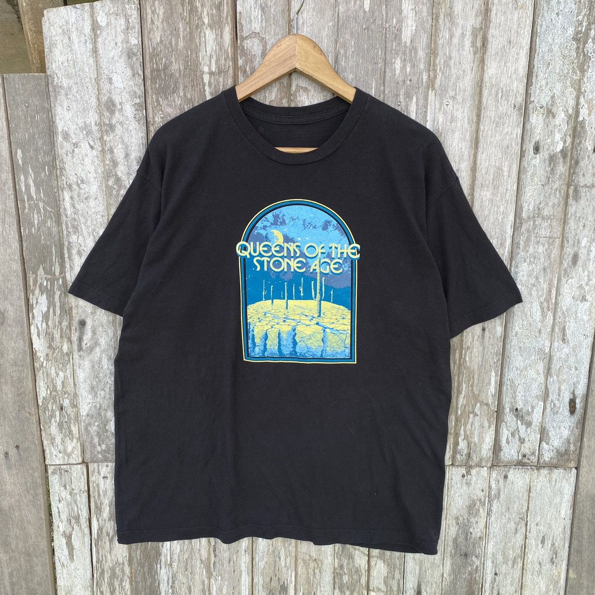 image of Band Tees x Psyche Delic Faded Queen Of The Stone Ace Psychedelic Rock Band Tee in Black (Size XL)