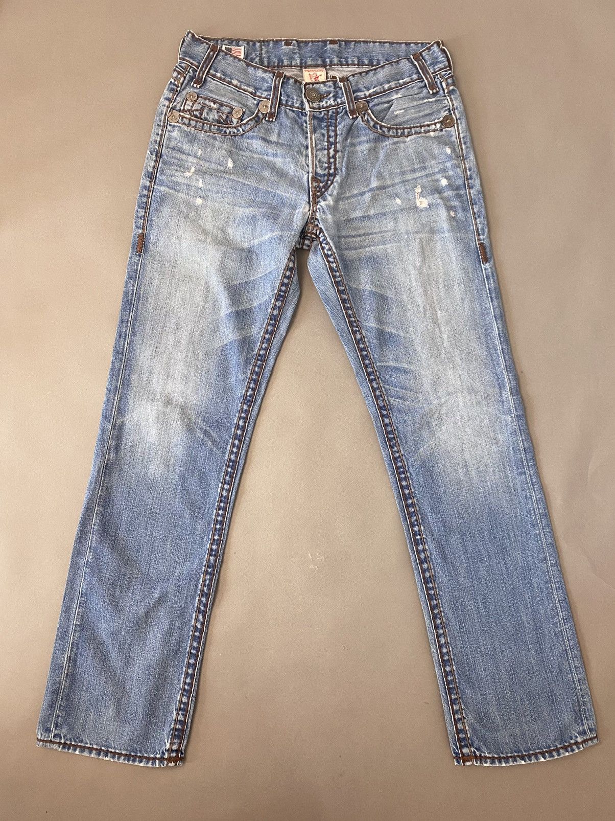True Religion × Vintage True Religion vintage blue jeans thick brown stitching Size US 33 - 5 Thumbnail