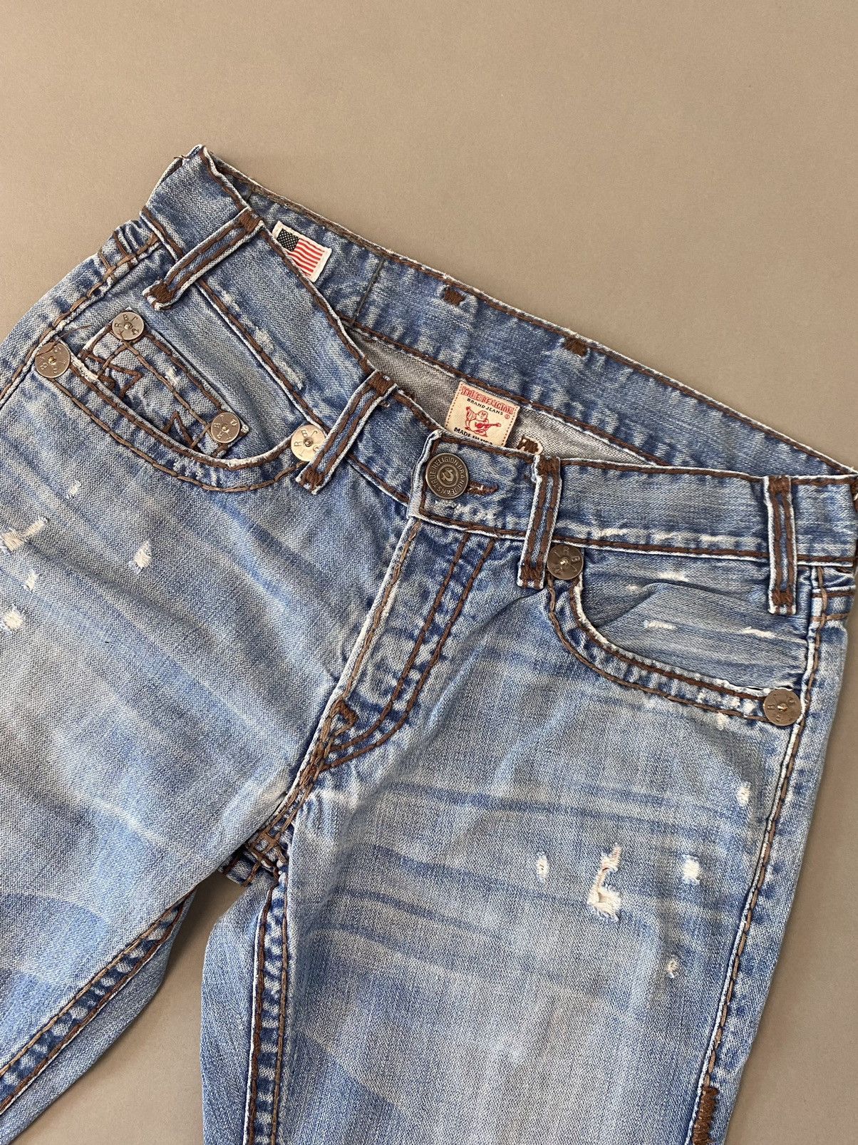 True Religion × Vintage True Religion vintage blue jeans thick brown stitching Size US 33 - 6 Thumbnail