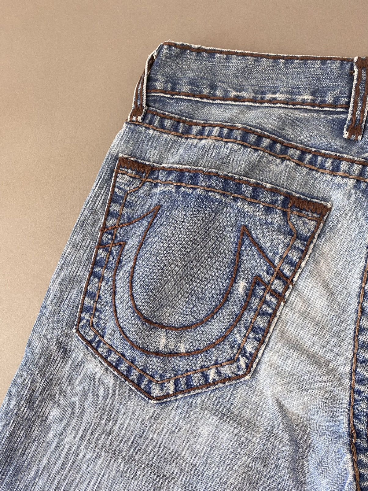 True Religion × Vintage True Religion vintage blue jeans thick brown stitching Size US 33 - 4 Thumbnail