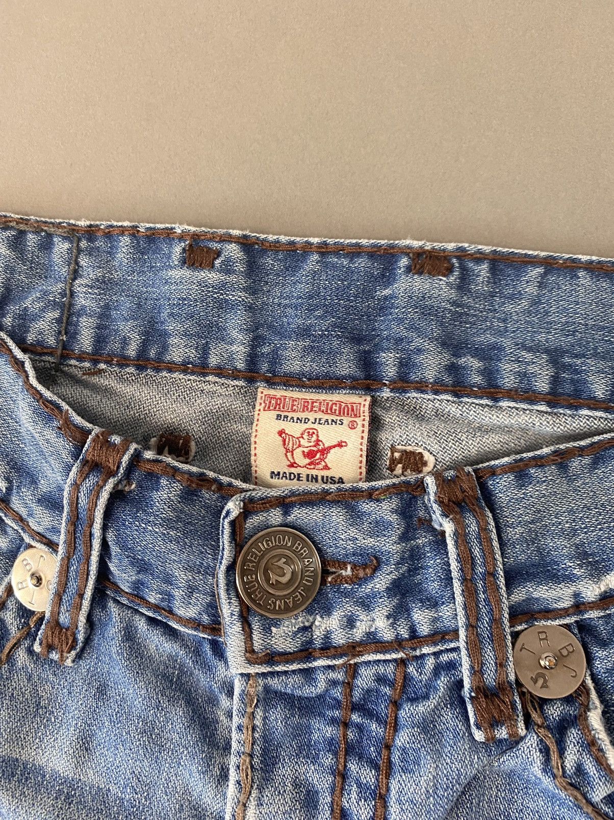 True Religion × Vintage True Religion vintage blue jeans thick brown stitching Size US 33 - 7 Thumbnail