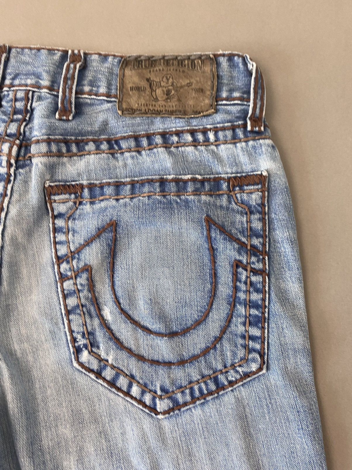 True Religion × Vintage True Religion vintage blue jeans thick brown stitching Size US 33 - 3 Thumbnail