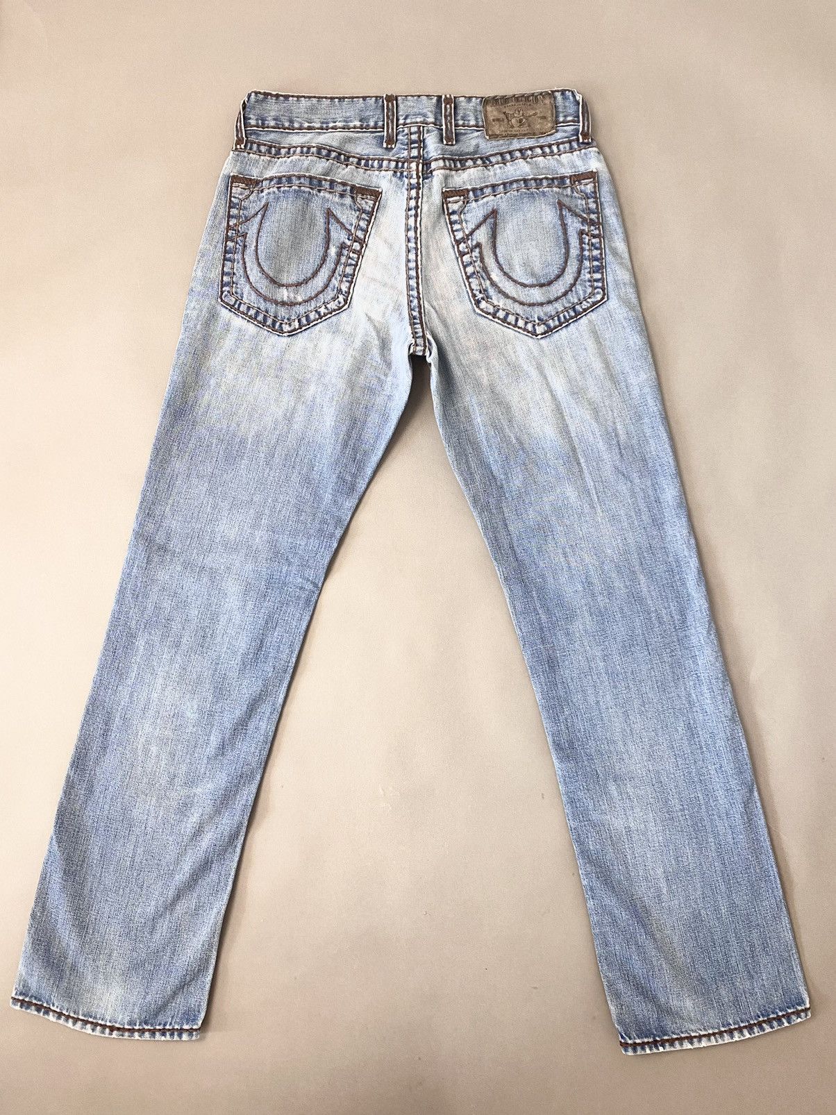 True Religion × Vintage True Religion vintage blue jeans thick brown stitching Size US 33 - 1 Thumbnail