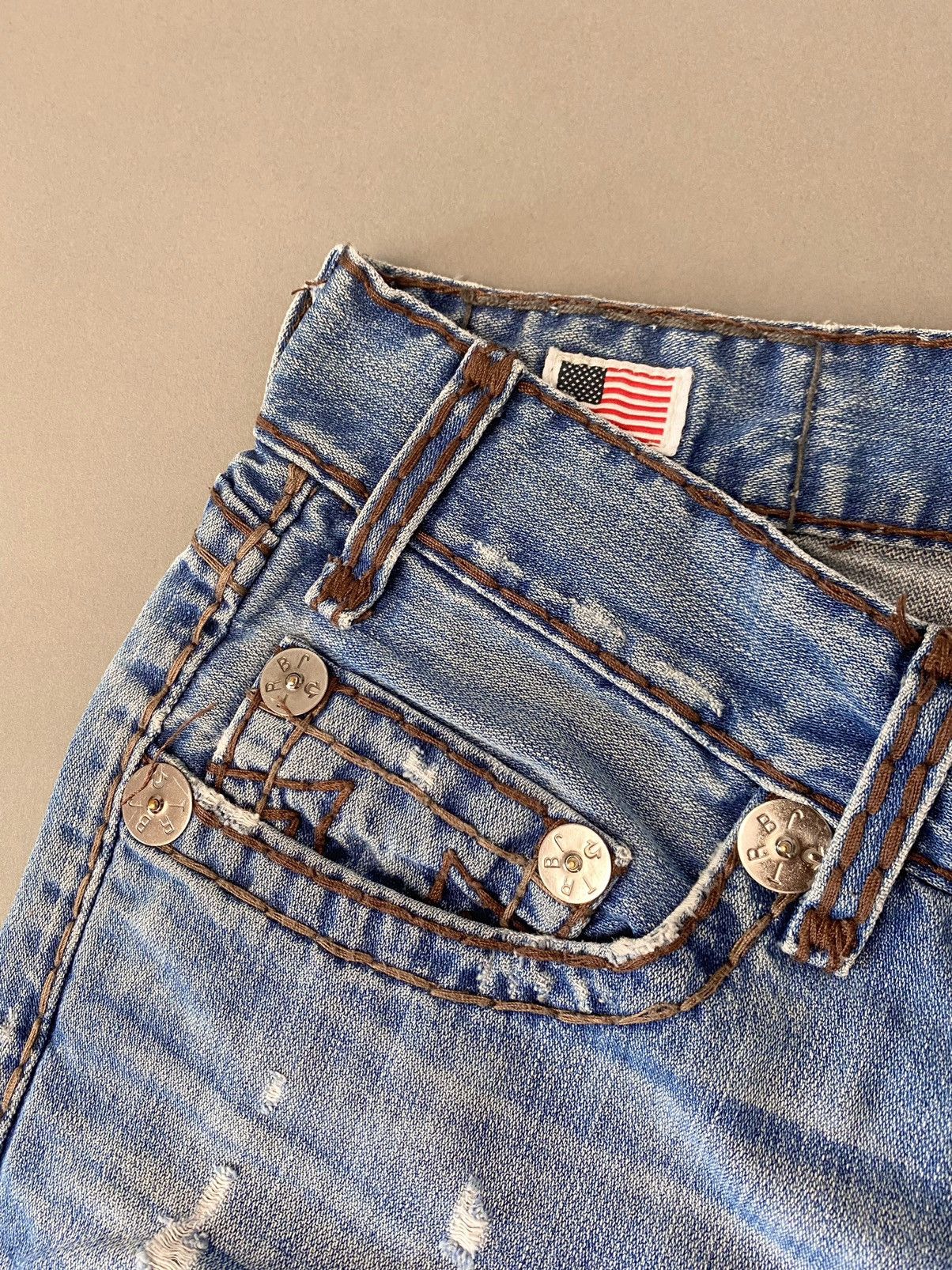 True Religion × Vintage True Religion vintage blue jeans thick brown stitching Size US 33 - 8 Thumbnail