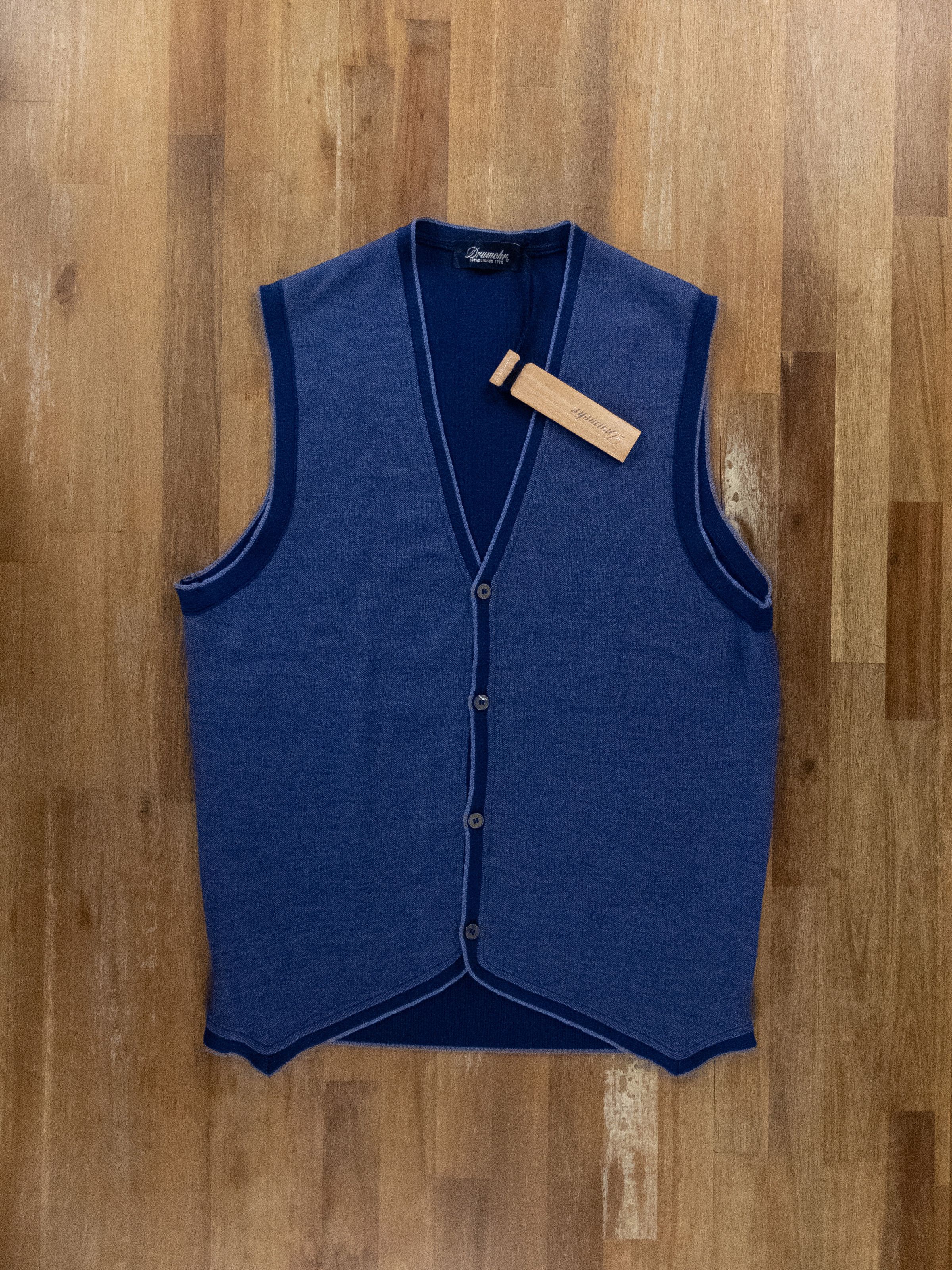 image of Drumohr Blue Wool Knit Vest Gilet Sweater 50 Large Nwt, Men's