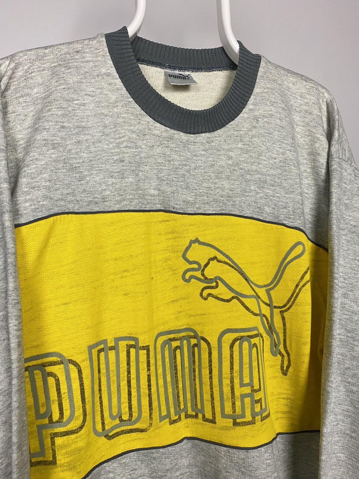 Puma × Vintage Puma vintage big 3D logo sweatshirt 80s yellow grey Size US L / EU 52-54 / 3 - 2 Thumbnail