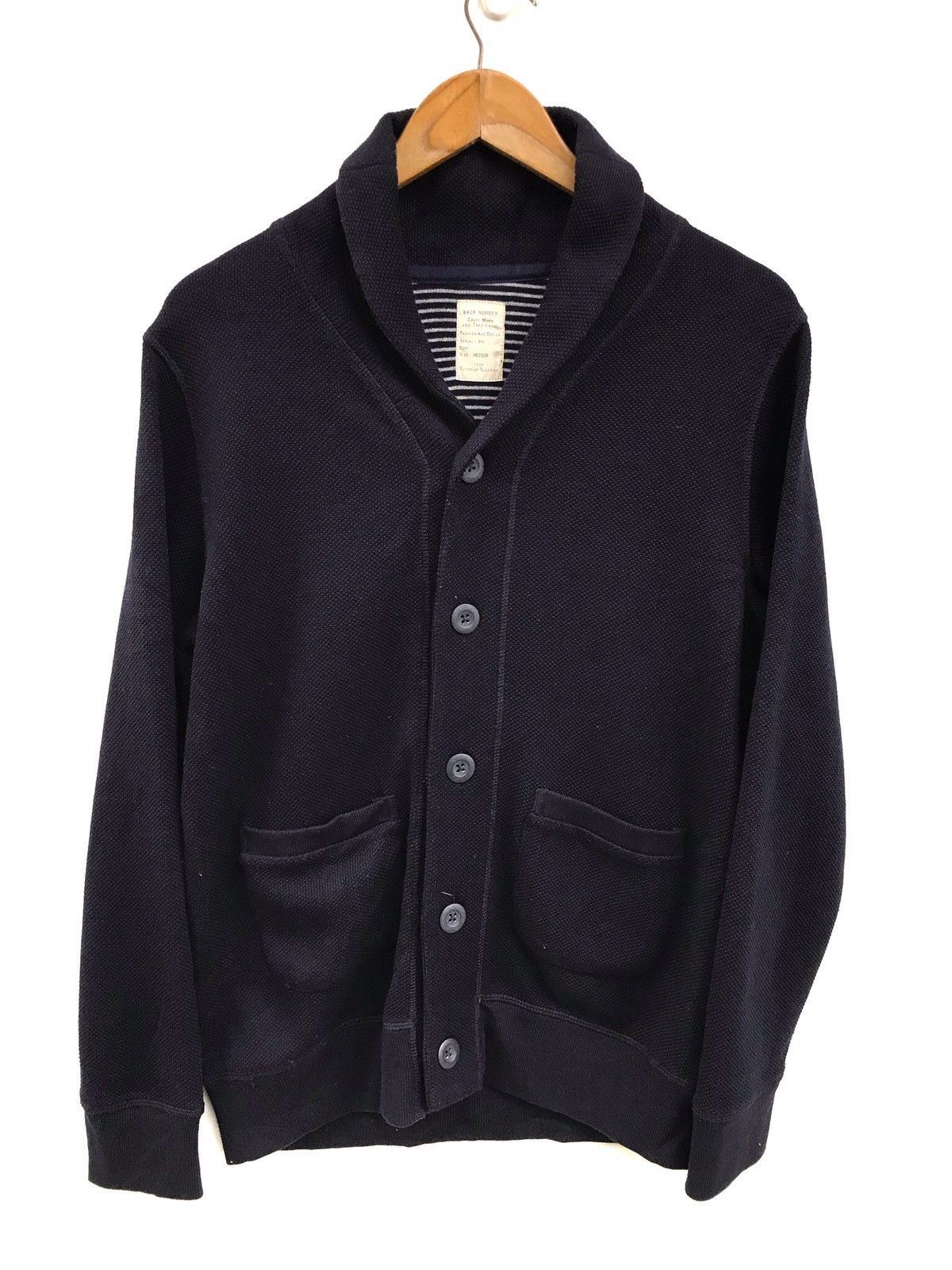 Japanese Brand Japanese Brand Back Number Shawl Collar Knit Jacket Navy Size US M / EU 48-50 / 2 - 2 Thumbnail