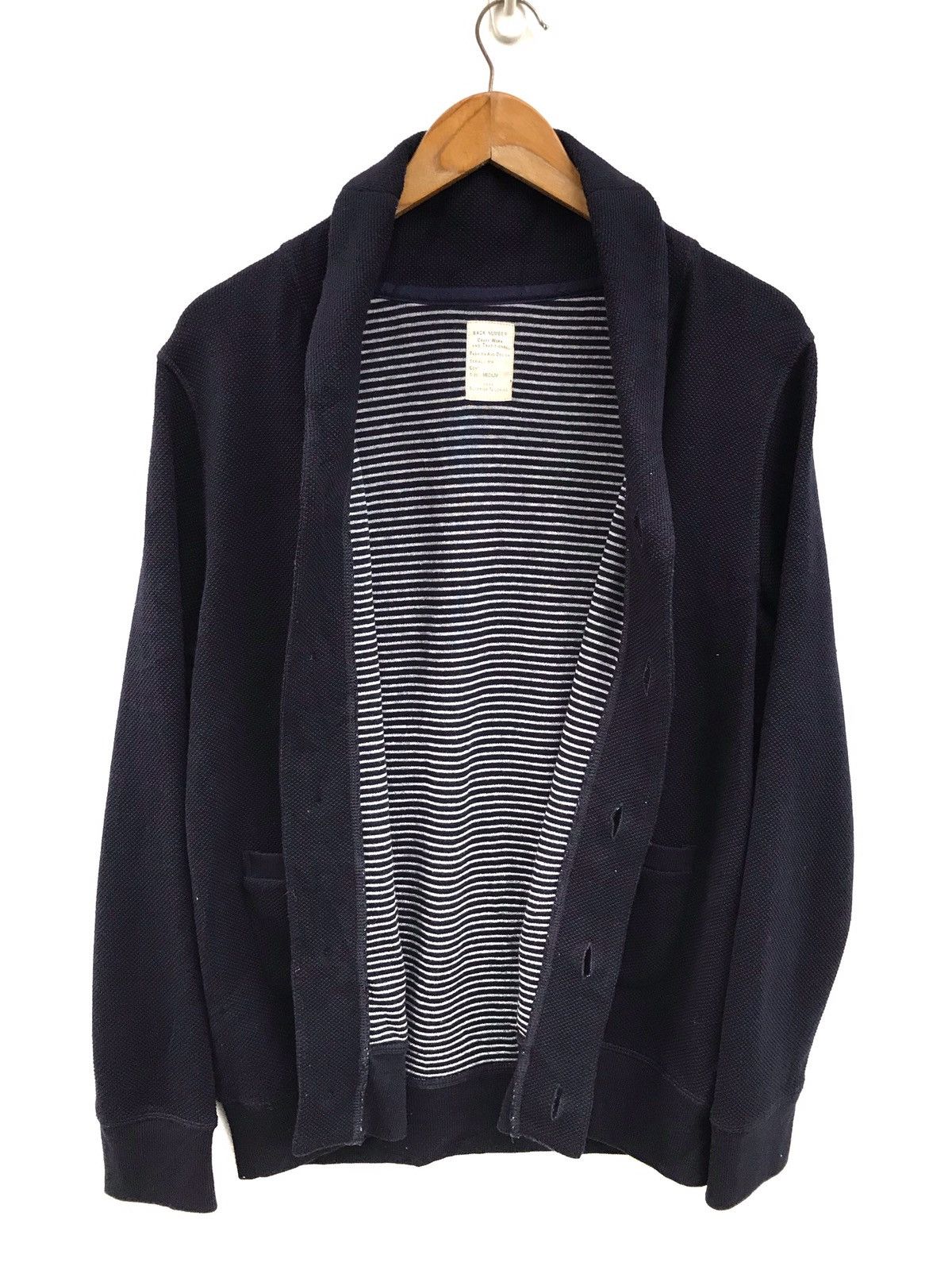 Japanese Brand Japanese Brand Back Number Shawl Collar Knit Jacket Navy Size US M / EU 48-50 / 2 - 1 Thumbnail