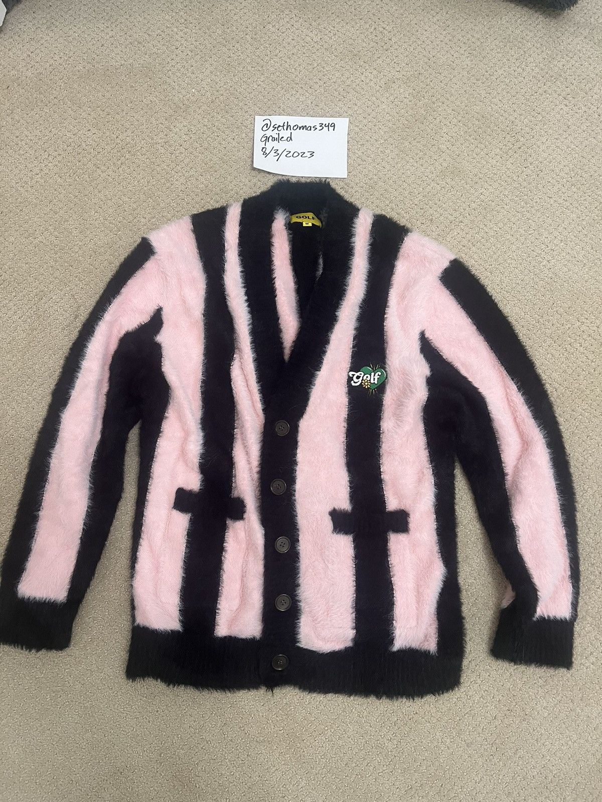 トップス STRIPED MOHAIR CARDIGAN by GOLF WANG Wang Bee Cardigan Golf Wang Pink Cardigan Golf Wang Golf Wang