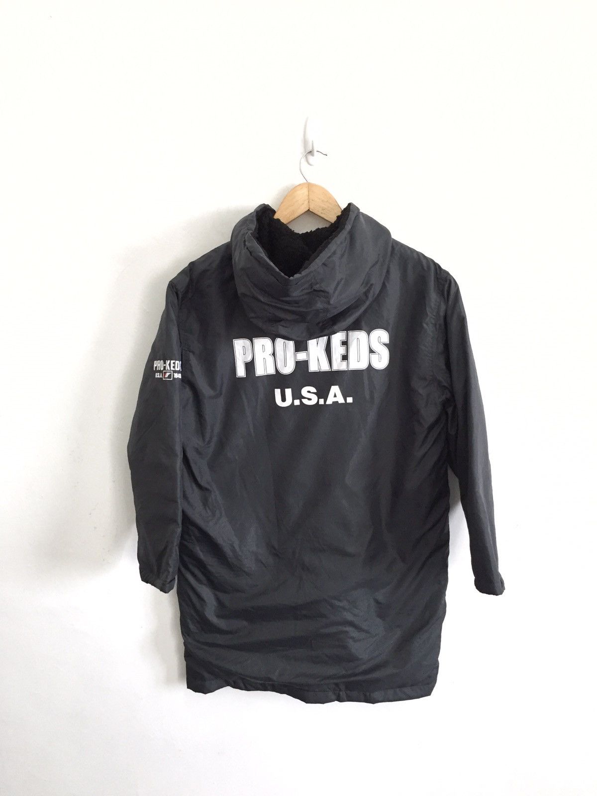 image of Pro Keds Pro-Keds Big Logo Spell Out Hoodie Long Button Jacket in Grey, Men's (Size Medium)