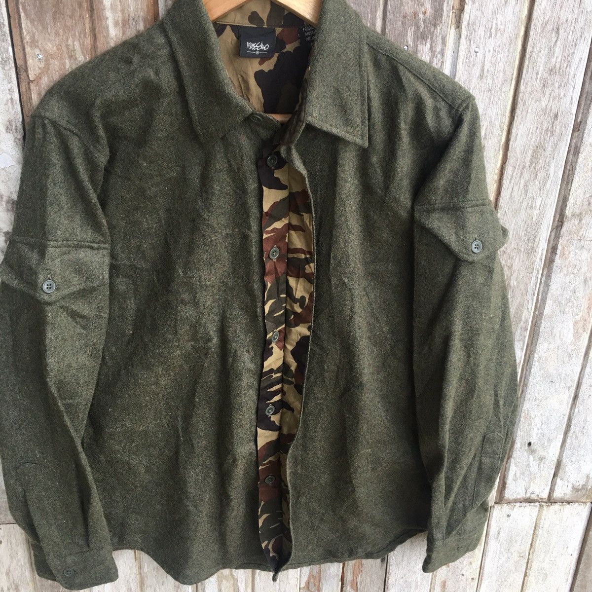 image of Archival Clothing x Mossimo Vintage Mossimo Camo Design Wool Button Up in Green, Men's (Size Medium