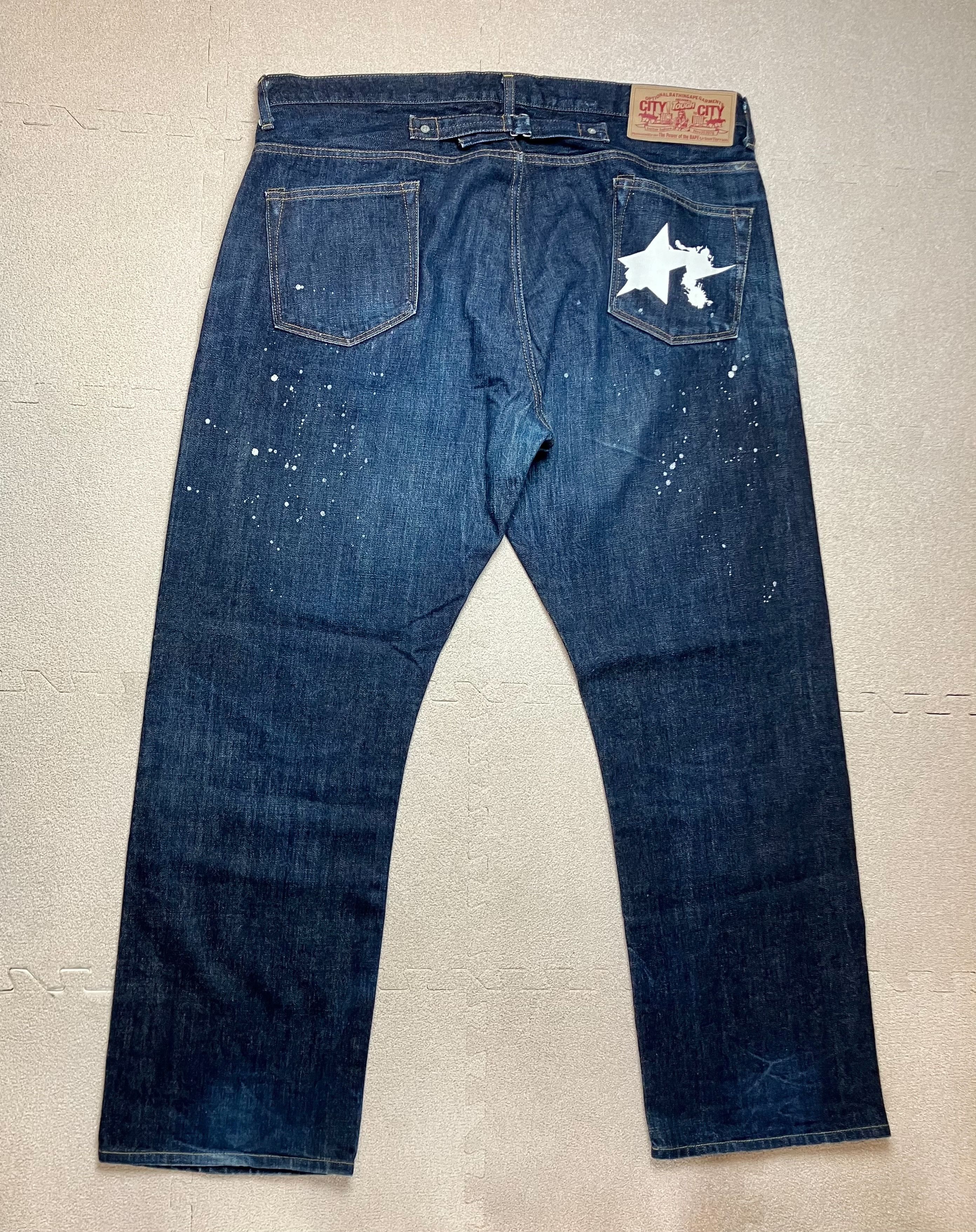 image of Bape Indigo Bapesta Star Ink Print Logo Denim Size 2Xl, Men's