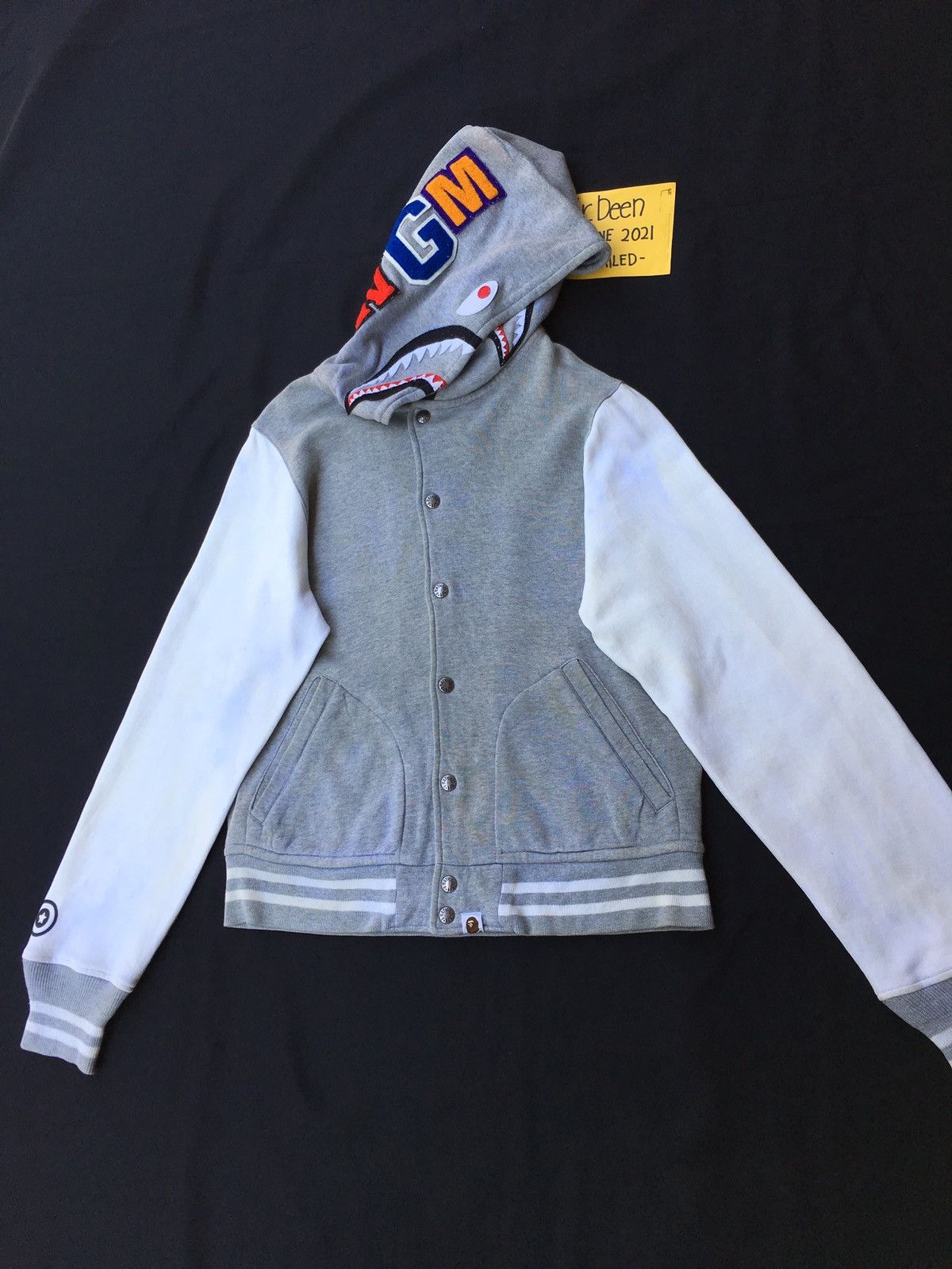 image of Bape Shark Hoodie Varsity Jacket in Grey, Men's (Size Small)